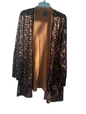 89th + Madison Women's 5X Leopard Print Open Front Cardigan Sweater Long Slv